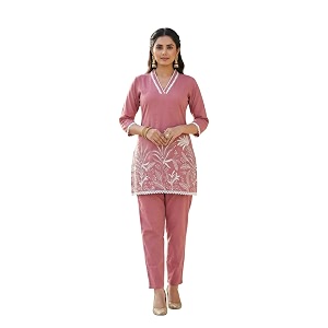 SUNDARTA Womens Rayon Slub Kurta Set
