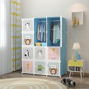 sunderlook plastic wardrobe for kids clothes - non slip and anti skid multipurpose kids wardrobe foldable wardrobes for cloth collapsible wardrobe for bedroom blue-kte2 12 door