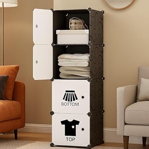 sunderlook plastic wardrobe for storage - multipurpose plastic cabinet for storage foldable wardrobes for cloth collapsible wardrobe cupboard for clothes black ktb2 12 door
