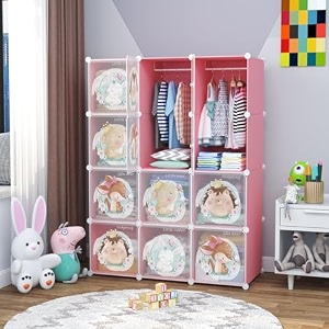 sunderlook plastic wardrobe for storage - multipurpose plastic cabinet for storage foldable wardrobes for cloth collapsible wardrobe cupboard for clothes pink ktc4 12 door