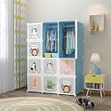 Sunderlook Plastic Wardrobe for Kids Clothes - Non Slip and Anti Skid Multipurpose Kids Wardrobe, Foldable Wardrobes for Cloth, Collapsible Wardrobe for Bedroom (Blue-KTE2, 12 Door)