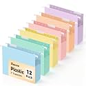 SUNEE 12 Pack 2" Plastic Hanging File Folders with Sides, Letter Size File Folders with 1/5-cut Tabs，Accordian Pocket,Stay Organized for Your Home and Office,6 Pastel Colors
