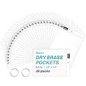 SUNEE 30 Packs Oversized Reusable Dry Erase Pocket Sleeves with 2 Rings, White 10x14 Ticket Holders, Clear Plastic Sheet Protectors, Teacher School Classroom Supplies