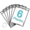 SUNEE 6 Packs Oversized Reusable Dry Erase Pocket Sleeves with Ring, Black 10x14 Ticket Holders, Clear Plastic Sheet Protectors, Teacher School Classroom Supplies
