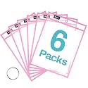 SUNEE 6 Packs Oversized Reusable Dry Erase Pocket Sleeves with Ring, Pink 10x14 Ticket Holders, Clear Plastic Sheet Protectors, Teacher School Classroom Supplies