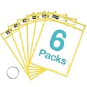 SUNEE 6 Packs Oversized Reusable Dry Erase Pocket Sleeves with Ring, Yellow 10x14 Ticket Holders, Clear Plastic Sheet Protectors, Teacher School Classroom Supplies