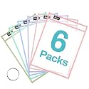 SUNEE 6 Packs Oversized Reusable Dry Erase Pocket Sleeves with Ring, Morandi 10x14 Ticket Holders, Clear Plastic Sheet Protectors, Teacher School Classroom Supplies