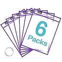 SUNEE 6 Packs Oversized Reusable Dry Erase Pocket Sleeves with Ring, Purple 10x14 Ticket Holders, Clear Plastic Sheet Protectors, Teacher School Classroom Supplies