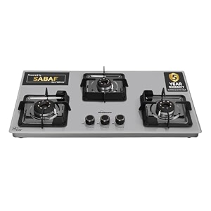 sunflame 3 burner ultra-slim countertop hob 80 cm wide  italian sabaf valve  5-year glasstop burners amp valve coverage by sunflame  forged brass burners  sturdy pan support with flame guard  grey