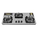 Sunflame 3 Burner Ultra-Slim Countertop Hob 80 cm Wide | Italian SABAF Valve | 5-Year Glasstop, Burners &amp; Valve Coverage by Sunflame | Forged Brass Burners | Sturdy Pan Support with Flame Guard | Grey