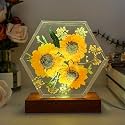 Sunflower Resin Lamp, Handmade Resin Night Light with Multi-Color LED Light