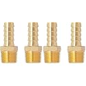 SUNGATOR 3/8'' NPT Brass Hose Barb Fittings, 3/8'' NPT Male Thread to 3/8 Inch Barbed Air Hose Fittings, 3/8 Inch Brass Air Line Repair Connectors for Compressor, Fuel, Oil (4-Pack)