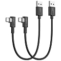 SUNGUY USB C 90 Degree Cable 1FT, 10-Pack Right Angle 3A USB 2.0 Type C Fast Charge &amp; Sync Cord Compatible with Samsung Galaxy S20 S10 S9 S8 Plus S10E, A10e A20 A50 A51 A71, Note 20 10, Moto G7 G8