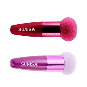 sunisa 2pcs makeup sponge mushroom facial foundation sponges makeup blending sponge powder puff makeup tools with handle case for liquid foundation creams and powders multicolor