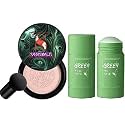 SUNISA Bb And Cc Cream Full Coverage Natural Foundation For All Skin Type With Mushroom Head Air Cushion 20G And 1 Green Tea Stick Mask - (Pack Of 2)