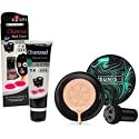 SUNISA BB and CC Cream Natural Foundation With Mushroom Head Air Cushion 20g and 1 Charcoal Peel Off Mask - Pack of 2 Natural Finish