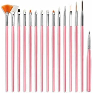 sunisa pink nail art painting brushesdrawing pennail art design painting tool pen polish nail brush  acrylic nail art design painting tool pen polish nail brushes - set of 15