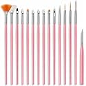 SUNISA Pink Nail Art Painting Brushes/Drawing Pen/Nail Art Design Painting Tool Pen Polish Nail Brush | Acrylic Nail Art Design Painting Tool Pen Polish Nail Brushes - (Set of 15)