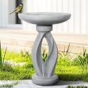 SunJet 21.8 Inch Heigh Modern Concrete Bird Bath – Sleek & Minimalist Design, birdbath Sturdy & Elegant, Enhances Garden, Patio, Yard, Lawn Décor
