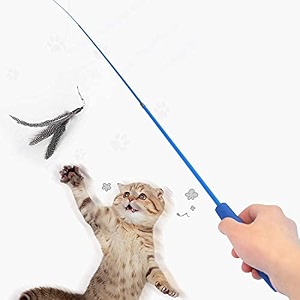 sunkizzrs interactive feather toy set - activity toys for kittens - wand to exercise cats - stick toy for indoor cats 1 retractable stick  1 feather