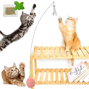 sunkizzrs interactive cat feather toy set - activity toys for kittens - wand to exercise cats - stick toy for indoor persian cats teaserfeatherscratching
