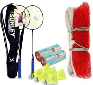 sunley badminton set  2pcs alfa badminton racket 6pc nylon shuttlecock 1pc nylon net badminton kit