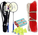 SUNLEY Badminton Set , 2Pcs Alfa Badminton Racket, 6Pc Nylon Shuttlecock, 1Pc Nylon Net Badminton Kit