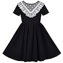 Sunny Fashion Girls Dress Colorful Striped Knitted Cotton Stretch School
