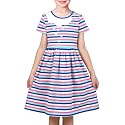 Sunny Fashion Girls Dress Colorful Striped Knitted Cotton Stretch School