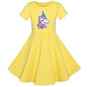 Sunny Fashion Girls Dress Colorful Striped Knitted Cotton Stretch School