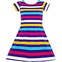 Sunny Fashion Girls Dress Colorful Striped Knitted Cotton Stretch School