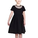 Sunny Fashion Girls Dress Colorful Striped Knitted Cotton Stretch School