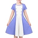 Sunny Fashion Girls Dress Colorful Striped Knitted Cotton Stretch School