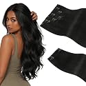 Sunny Hair Clip in Hair Extensions Real Human Hair Black 20 Inch 170g