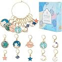 SUNNYCLUE 1 Box 20Pcs Stitch Markers Crochet Stitch Marker Cute Planet Moon Star Enamel Charms Clip On Removable Lobster Clasp Zipper Pull Charm Locking Knitting Markers for Weaving Sewing Quilting