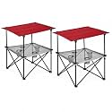 SUNNYFEEL 2-Tier Folding Camping Table- Collapsible Portable Beach Table with 4 Cup Holders & Carry Bags, Outdoor Picnic Table for Outdoor Excursion Picnic, 110 LBS Capacity, Portable, Red 2PC