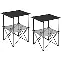 SUNNYFEEL 2-Tier Folding Camping Table- Collapsible Portable Beach Table with 4 Cup Holders & Carry Bags, Outdoor Picnic Table for Outdoor Excursion Picnic, 110 LBS Capacity, Portable, Black 2PC