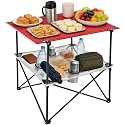 SUNNYFEEL 2-Tier Folding Camping Table- Collapsible Portable Beach Table with 4 Cup Holders & Carry Bags, Outdoor Picnic Table for Outdoor Excursion Picnic, 110 LBS Capacity, Portable, Red