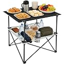 SUNNYFEEL 2-Tier Folding Camping Table- Collapsible Portable Beach Table with 4 Cup Holders & Carry Bags, Outdoor Picnic Table for Outdoor Excursion Picnic, 110 LBS Capacity, Portable, Black