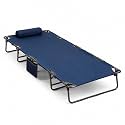 SUNNYFEEL Portable Folding Camping Cot Lightweight, Outdoor Sleeping Cots with Pillow, Easy Set up and with Load-Resistant Support 300 LBS for Travel Camp Beach Vacation Blue