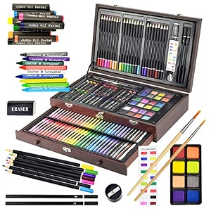 sunnyglade 145 piece deluxe art set wooden art box amp drawing kit tan