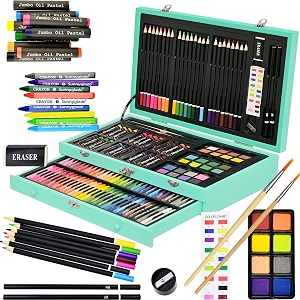 sunnyglade 145 piece deluxe art set wooden art box amp drawing kit green