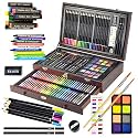 Sunnyglade 145 Piece Deluxe Art Set Wooden Art Box &amp; Drawing Kit Pink