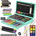 Sunnyglade 145 Piece Deluxe Art Set Wooden Art Box & Drawing Kit Green