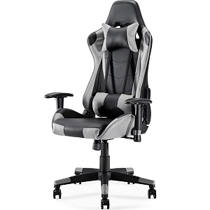 sunon gaming chair - faux leather computer chair with lumbar support height adjustable 360-swivel seat and headrest for office - black amp blue
