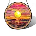 Sunrise Sea Pink Stained Glass Window Hanging Suncatcher Gifts Decor 9.8"