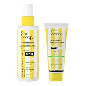 sunscoop hydrating fluid amp brightening sunscreen combo spf 60 pa amp spf 50 pa  for all skin types  no white cast  ultimate sun protection  125ml  45 gm