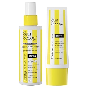 sunscoop hydrating fluid amp invisible sunscreen combo spf 60 pa amp spf 40 pa  for all skin types  no white cast  ultimate sun protection  125ml  45 gm