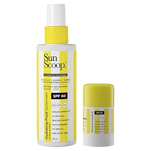 sunscoop hydrating fluid amp mineral sunstick sunscreen combo spf 60 pa amp spf 50 pa  for all skin types  no white cast  ultimate sun protection  125ml  18 gm