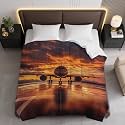 Sunset Airport Plane Comforter Bedding Heavy Bed Blanket Soft Warm Fluffy All Seasons Only Quilt 229x229cm